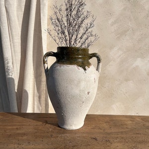 Antique Turkish Terracotta Vase - Vintage Pottery Clay Pot, Glazed Vase