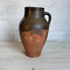 Antique Terracotta Vase, Rustic Turkish Pottery, Primitive Jug, Aged Vessel, Glazed Pot, Wabi Sabi Pottery