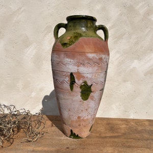 Antique Terracotta Vase, Vintage Pottery Clay Pot