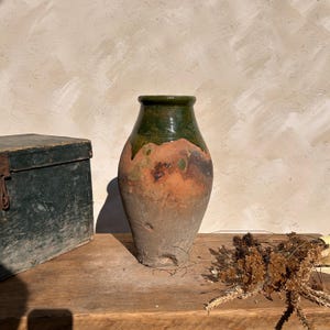 Antique Terracotta Vase, Vintage Pottery Clay Pot