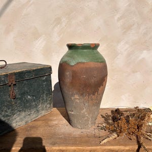Antique Terracotta Vase, Vintage Pottery Clay Pot