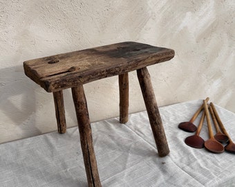 Petit tabouret de traite vintage - Tabouret de grange primitif, tabouret chinois