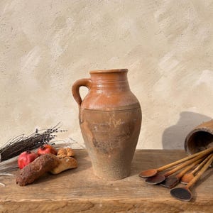Antique Terracotta Vase, Vintage Pottery Clay Pot