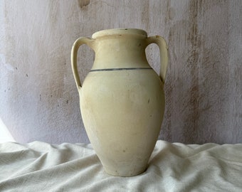 Beige Terracotta vase, Turkish Olive Jar, Rustic Pottery, Vintage Vase, Primitive Jug, Wabi Sabi Vase, Home Decor Gift, Cozy Neutral Vase