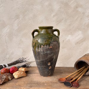 Antique Terracotta Vase, Vintage Pottery Clay Pot