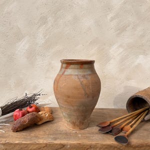 Antique Terracotta Vase, Vintage Pottery Clay Pot