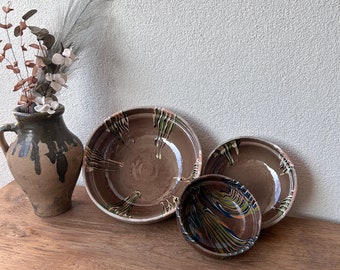 Vintage Handmade Ceramic Bowl Set - Decorative Glazed Cereal Bowl