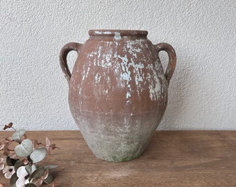 Antique Terracotta Vase, Rustic Turkish Pottery, Primitive Jug, Aged Vessel, Brown Pot, Wabi Sabi Pottery