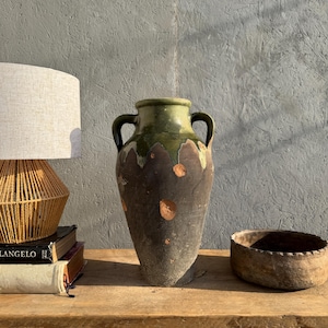 Vase ancien en terre cuite, pot en terre cuite vintage