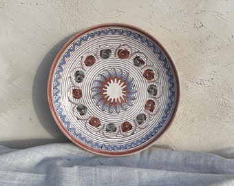 Antique Peasant Wall Plate - Traditional Hand Painted Ceramic Pottery