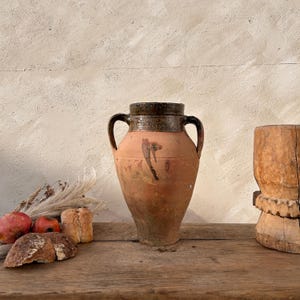 Antique Terracotta Vase, Vintage Pottery Clay Pot
