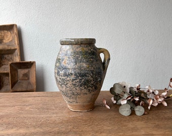 Antique Terracotta vase, Turkish Olive Jar, Rustic,Textured Pottery, Vintage Vase, Primitive Jug, Wabi Sabi Vase, Home Gift, Historic Vessel