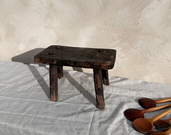 Petit tabouret de traite vintage - Tabouret de grange primitif, tabouret chinois