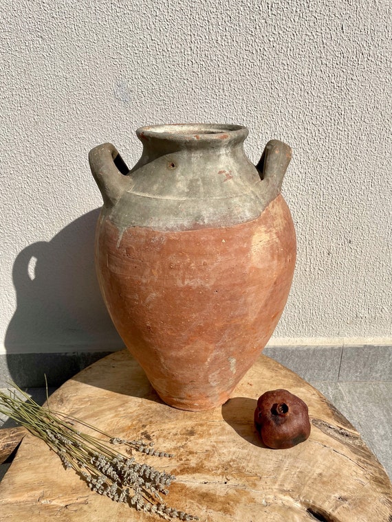 Antique Vase Gray Terracotta Vase Pottery Vase Green Glazed Etsy