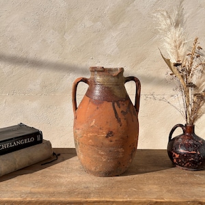 Antique Terracotta Vase, Vintage Pottery Clay Pot