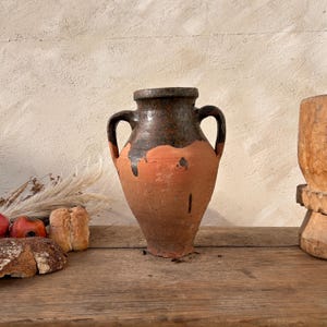 Antique Terracotta Vase, Vintage Pottery Clay Pot