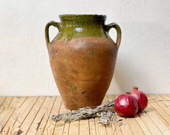 Antique Vase, Green Terracotta Vase, Pottery vase, Green Glazed Vase, Antique Clay Pot, Rustic Vase, Wabi Sabi Earthenware Pottery, Amphora