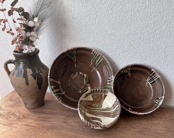 Vintage Handmade Ceramic Bowl Set - Decorative Glazed Cereal Bowl