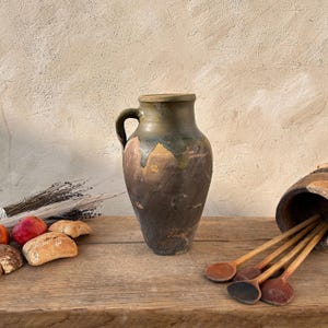 Antique Terracotta Vase, Vintage Pottery Clay Pot