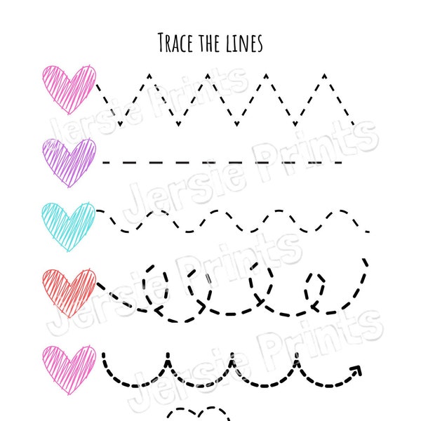 Valentine Heart Trace / Valentine activity / Trace the Lines / Educational Worksheet / Small Motor Skills