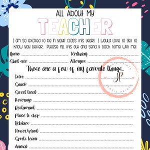 All About My Teacher / Teacher Favorite Things / First Day of - Etsy