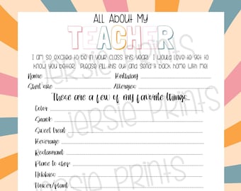 All About My Teacher / Teacher Favorite Things / First Day of School ...