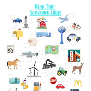 Road Trip Scavenger Hunt / Travel Game Printables / Search and Find / On The Go Games /