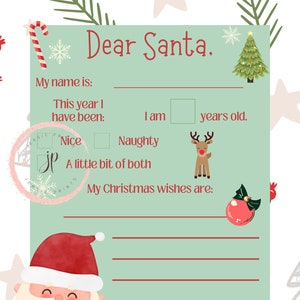 Carta para imprimir de Querido Papá Noel / Carta a Papá Noel / Carta de Navidad para niños / Recuerdo de vacaciones / Lista de deseos