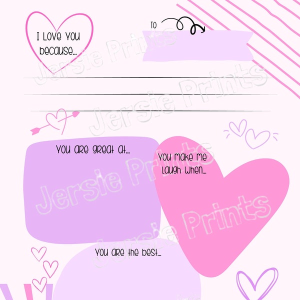 I Love You Because / Valentine activity / I Love You questionnaire / Kids Valentine sheet / Grandparent gift / Keepsake