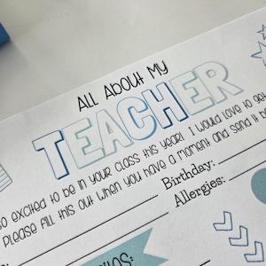 All About My Teacher / Male Teacher / Teacher Favorite Things / Get to know the teacher / Teacher Questionnaire / Teacher Survey