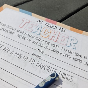 All About My Teacher / Teacher Favorite Things / First Day of School / Getting To Know You / Teacher Questionnaire / Team Building / PTO