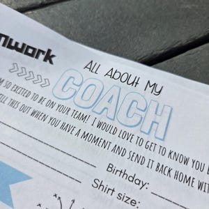 Coach Questionnaire Printable: Team Leader Info Sheet (8x10 PNG Digital Download)
