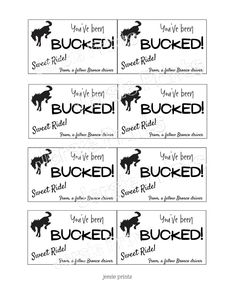 You've Been Bucked Printable Cards / Bronco Game / Buck Buck Bronco ...