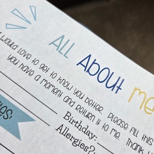 All About ANYONE / All About Me for school staff, employees, coaches, bus drivers, kids friends, coworkers / Printable All About Me