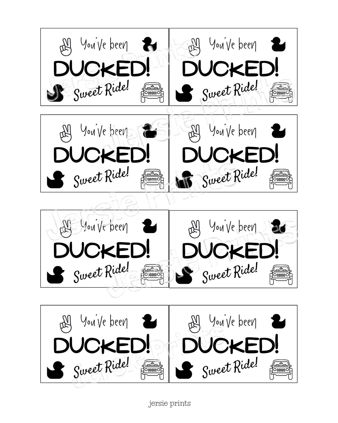 You've Been Ducked Printable Cards / Jeep Game / Duck Duck Jeep / Jeep ...