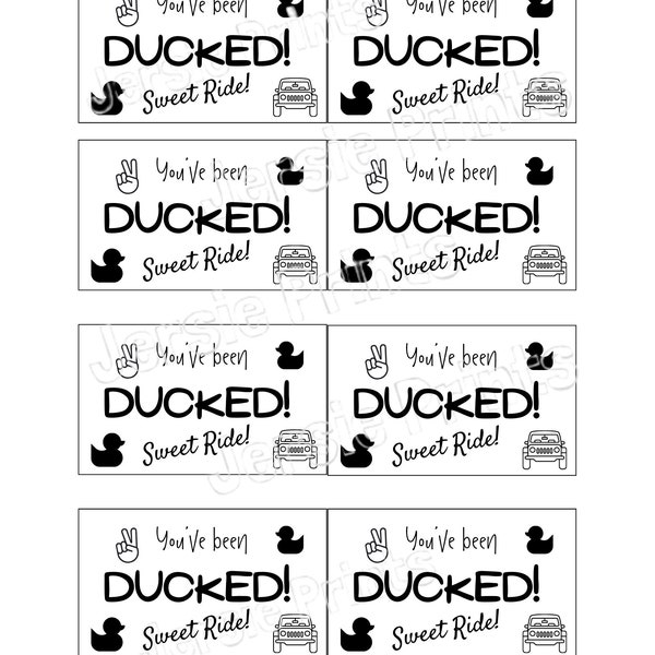 You've Been Ducked printable cards / Jeep Game / Duck Duck Jeep / Jeep Ducked tags