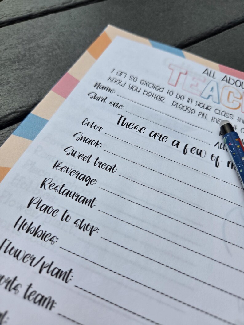 All About My Teacher / Teacher Favorite Things / First Day of School ...