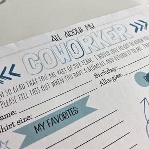 Coworker Questionnaire: Male Employee Favorite Things (PNG Digital Download 8x10in)