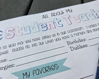 Student Teacher Questionnaire: Printable Favorite Things Survey (PNG Files)
