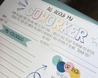 All About My Coworker / Coworker Favorite Things / New Employee / Team building activity / Coworker Questionnaire / Getting To Know You