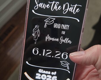 Minimalist Graduation Party Digital Invite Template: Editable Save The Date (Canva Template)