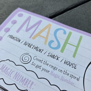 MASH Spiel zum Ausdrucken / 80er und 90er Jahre Spiel / Zukunftsvorhersage / Nostalgisches Gesellschaftsspiel / Wahrsagerin