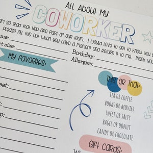 Alles over mijn collega / favoriete dingen van collega / Nieuwe medewerker / Teambuildingactiviteit / Vragenlijst collega / Kennismaking