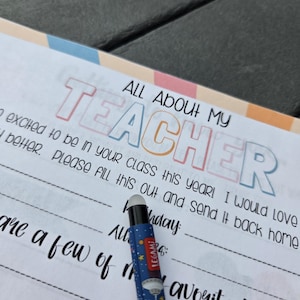 All About My Teacher / Teacher Favorite Things / First Day of School / Getting To Know You / Teacher Questionnaire / PTO Survey