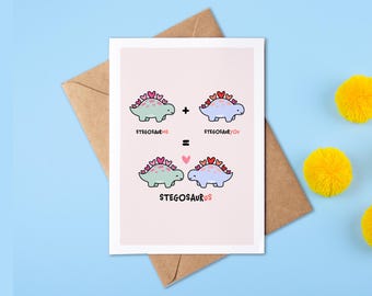 Funny Stegosaurus Equation Love Card | Dinosaur Anniversary Card | Dinosaur Valentine's Day Card | Funny Dino Card | Wedding Anniversary