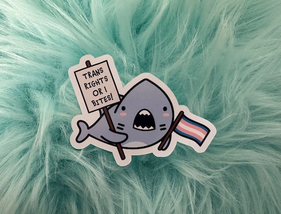 Trans Rights Or I Bites | LGBTQ+ Sticker | Transgender Sticker | Trans Rights | Transgender Flag | Trans Pride | Shark Sticker | Kawaii