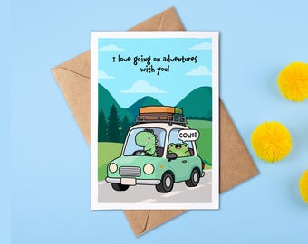 I Love Going On Adventures With You | Road Trip Dinosaur Anniversary Card | Valentines's Day | Personalised Card