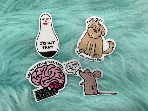 Set Of 4 Psychology Stickers | Psychology Student | Pavlov | Broca | Bobo Doll | Skinner | Psychology Gift | Psychologist Gift | Teacher