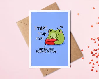 Tarjeta con botón "Te amo para siempre" / Divertida tarjeta de aniversario con rana / Día de San Valentín / Aniversario de bodas / Kawaii