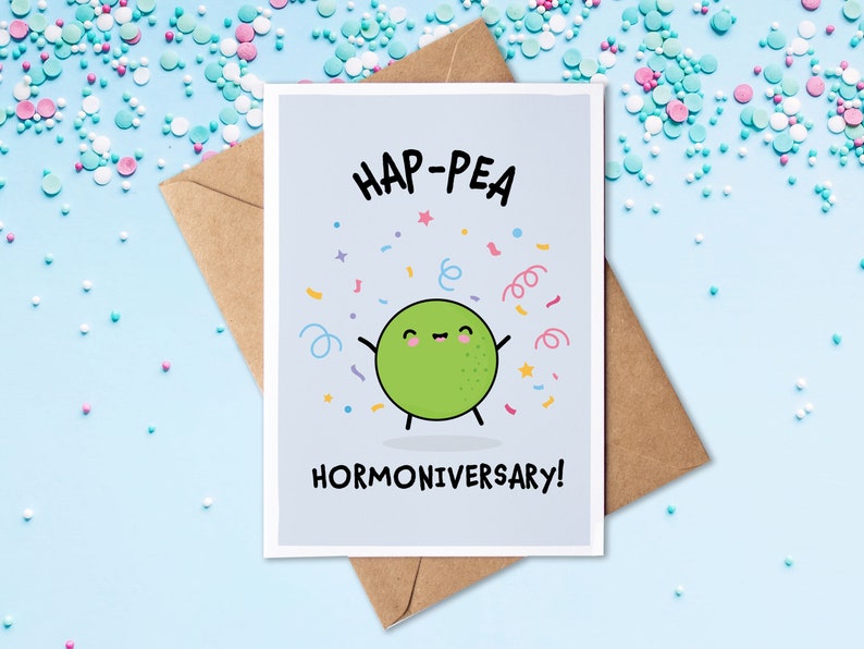 Happy Hormoniversary Hormone Therapy Anniversary Card Transgender Trans Non-Binary LGBTQ Testosterone Estrogen Transition zdjęcie 1